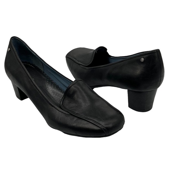 Rockport Black Leather Square Toe Block Heels Size 7 Women’s - Picture 1 of 9
